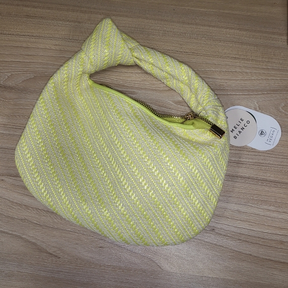 Melie Bianco Cher Yellow Raffia Small Top Handle Bag
